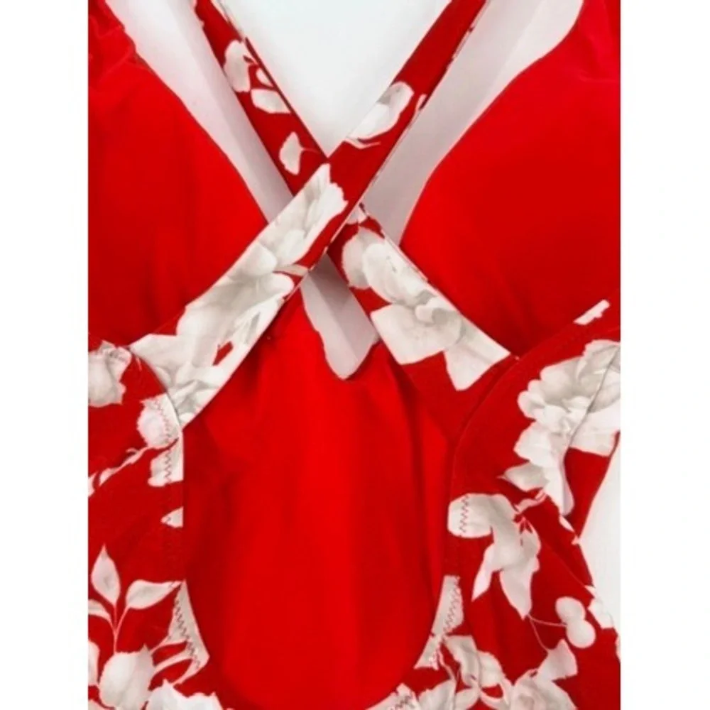 L'AGENCE Lisa Ikebana Floral Belted One Piece Swimsuit Red M - Picture 11 of 16